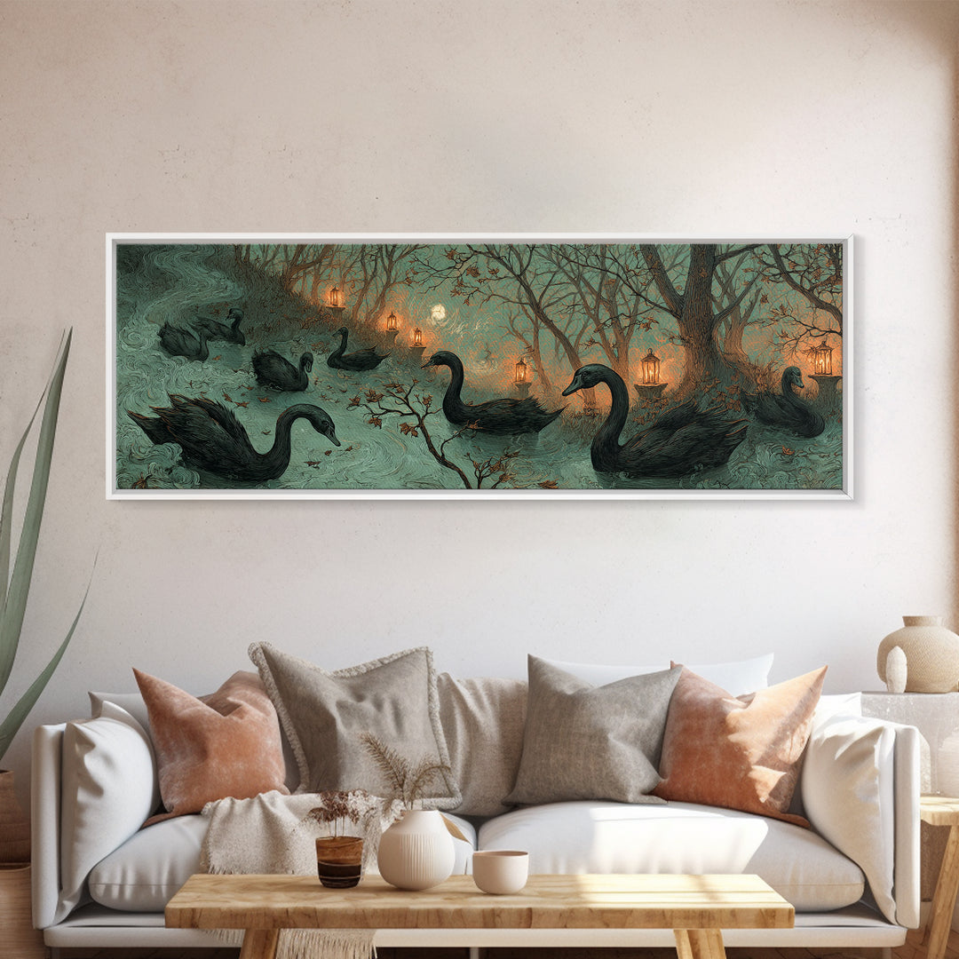 The Cemetery Swan Lake - Procession Scene, Halloween Wall Art, Extra Wide Wall Art, Framed Canvas Print, Halloween Home Decor