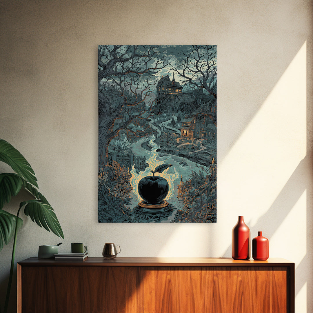 The Poison Apple Reliquary - Environmental Panorama, Occult Wall Decor, Vertical Wall Art, Canvas Print, Halloween Home Decor