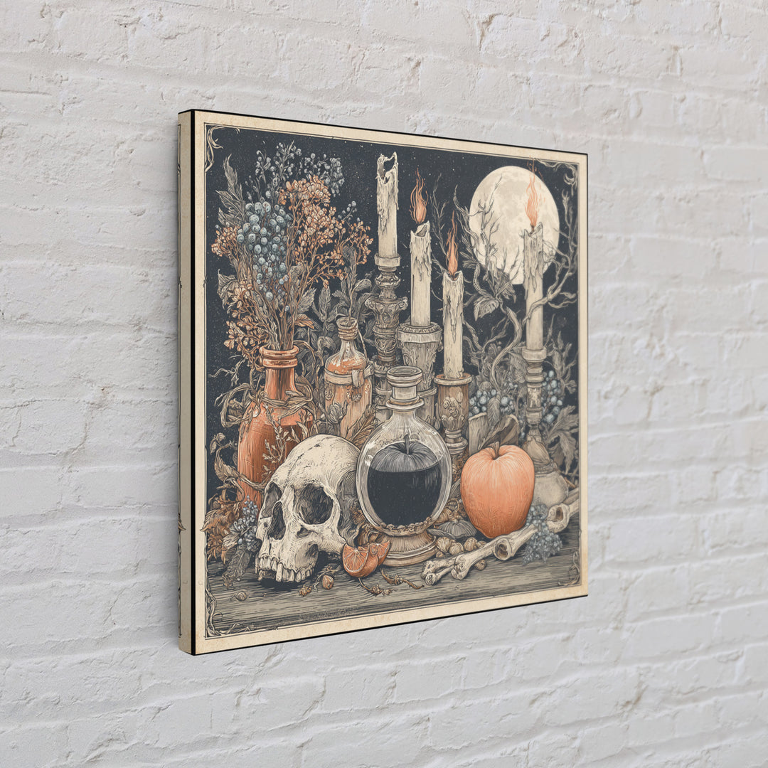 The Poison Apple Reliquary - Occult Still Life, Halloween Wall Art, Square Wall Art, Framed Canvas Print, Halloween Home Decor