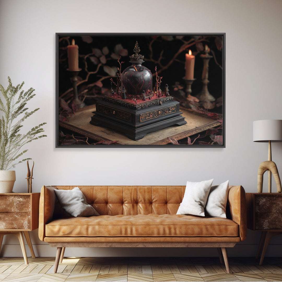 The Poison Apple Reliquary - Procession Scene, Spooky Wall Decor, Landscape Wall Art, Framed Canvas Print, Halloween Home Decor