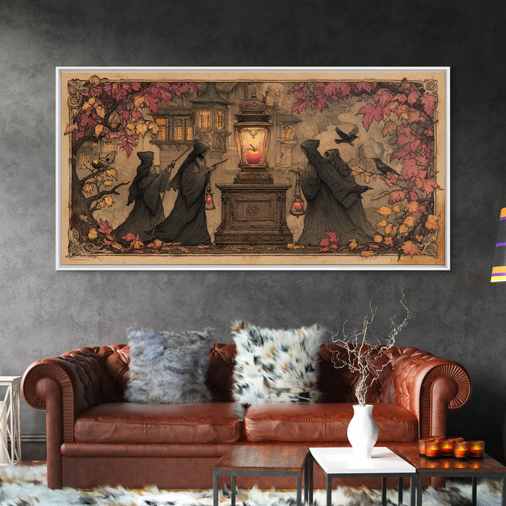 The Poison Apple Reliquary - Procession Scene, Gothic Home Decor, Wide Panoramic Art, Canvas Print, Halloween Home Decor, Gothic Wall Art
