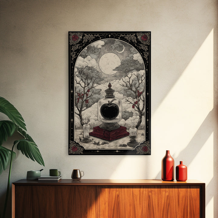 The Poison Apple Reliquary - Surreal Celestial Vision, Spooky Wall Decor, Vertical Wall Art, Framed Canvas Print, Halloween Home Decor