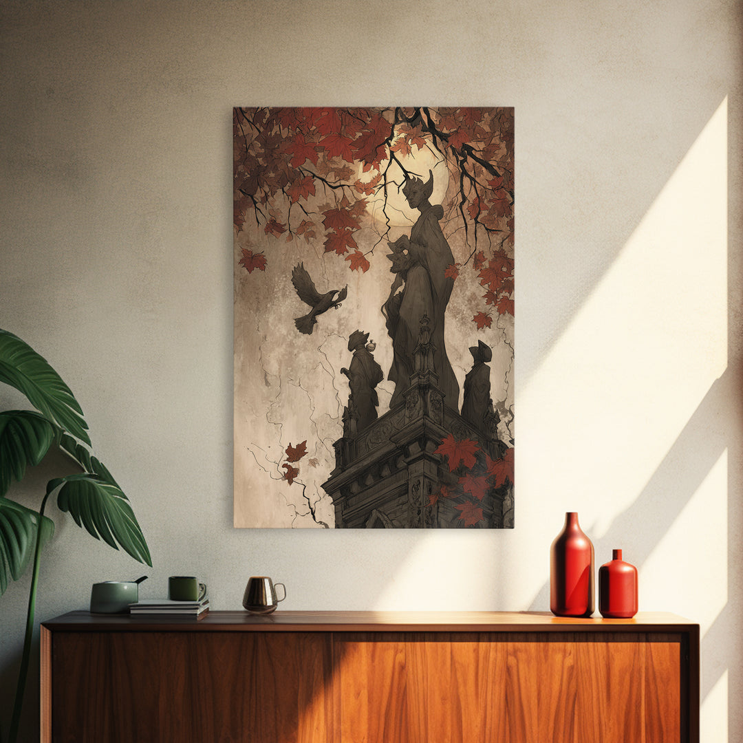 The Gargoyle Rooftop Choir - Icon Portrait, Dark Fantasy Wall Art, Vertical Wall Art, Canvas Print, Halloween Home Decor, Gothic Wall Art