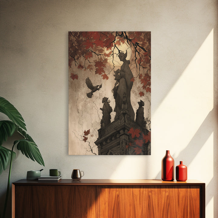The Gargoyle Rooftop Choir - Icon Portrait, Dark Fantasy Wall Art, Vertical Wall Art, Canvas Print, Halloween Home Decor, Gothic Wall Art