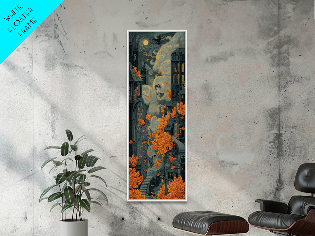 The Gargoyle Rooftop Choir - Environmental Panorama, Dark Fantasy Wall Art, Tall Narrow Wall Art, Canvas Print, Halloween Home Decor