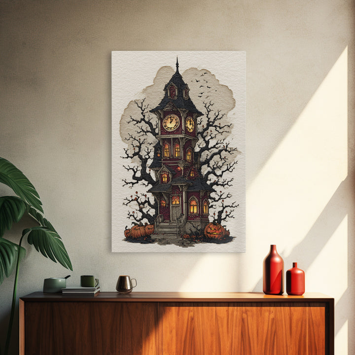 The October Clock Tower - Icon Portrait, Occult Wall Decor, Vertical Wall Art, Canvas Print, Halloween Home Decor, Gothic Wall Art