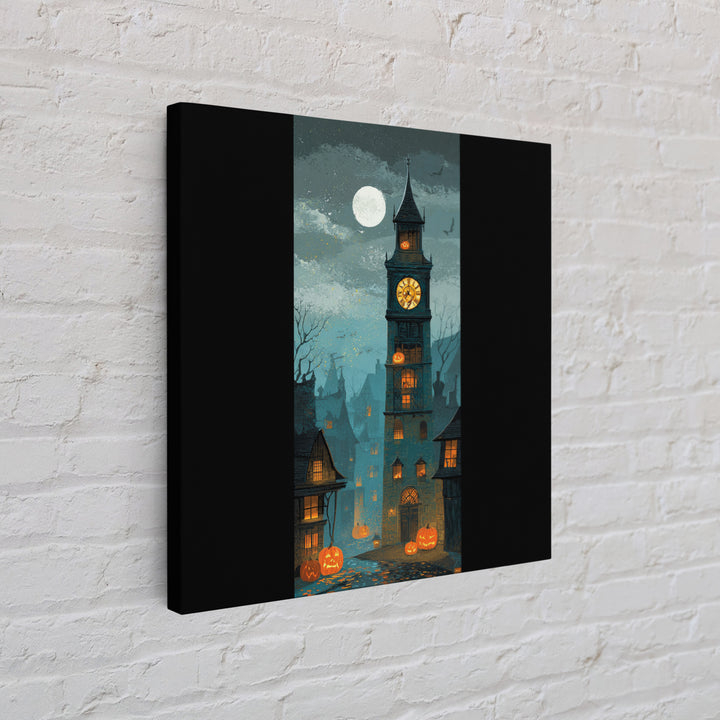 The October Clock Tower - Icon Portrait, Spooky Wall Decor, Square Wall Art, Framed Canvas Print, Halloween Home Decor, Gothic Wall Art