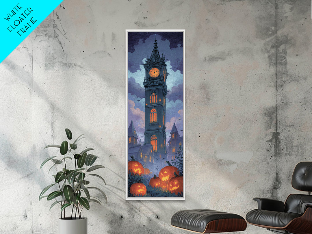 The October Clock Tower - Icon Portrait, Halloween Wall Art, Tall Narrow Wall Art, Framed Canvas Print, Halloween Home Decor