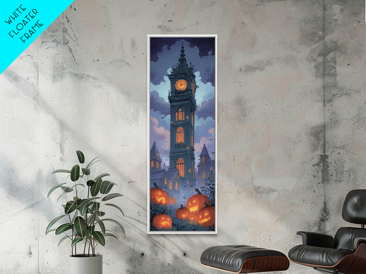 The October Clock Tower - Icon Portrait, Halloween Wall Art, Tall Narrow Wall Art, Framed Canvas Print, Halloween Home Decor
