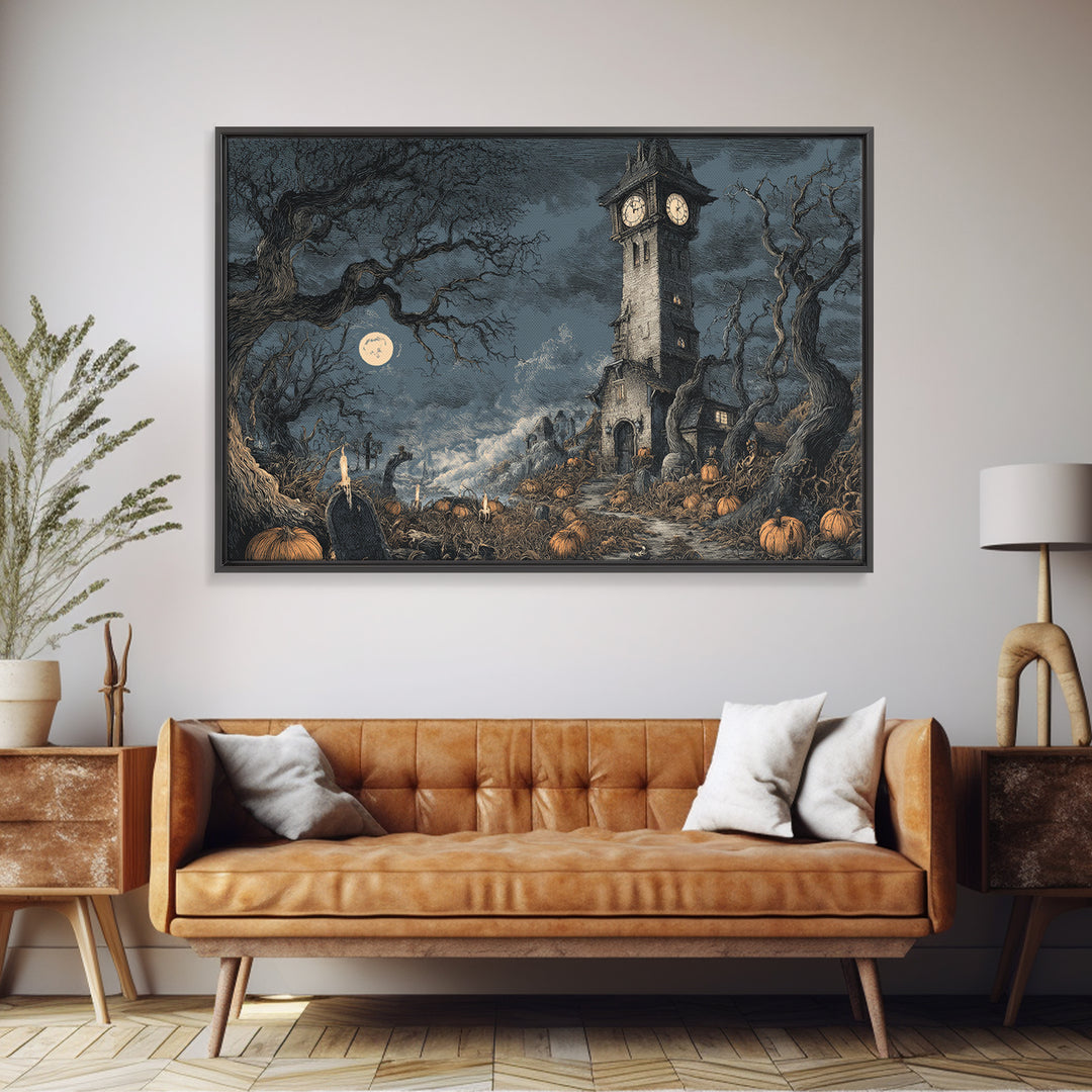 The October Clock Tower - Environmental Panorama, Gothic Home Decor, Landscape Wall Art, Canvas Print, Halloween Home Decor, Gothic Wall Art