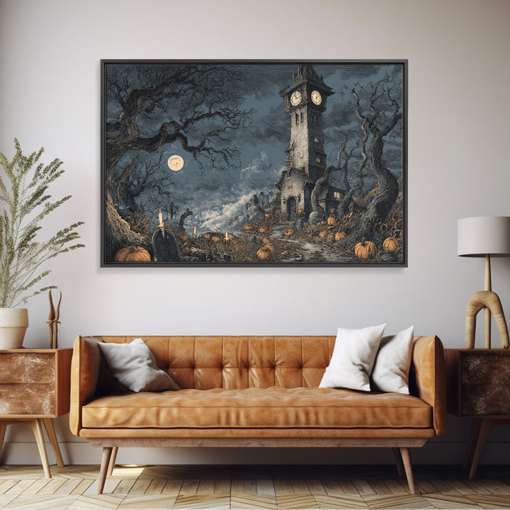 The October Clock Tower - Environmental Panorama, Gothic Home Decor, Landscape Wall Art, Canvas Print, Halloween Home Decor, Gothic Wall Art