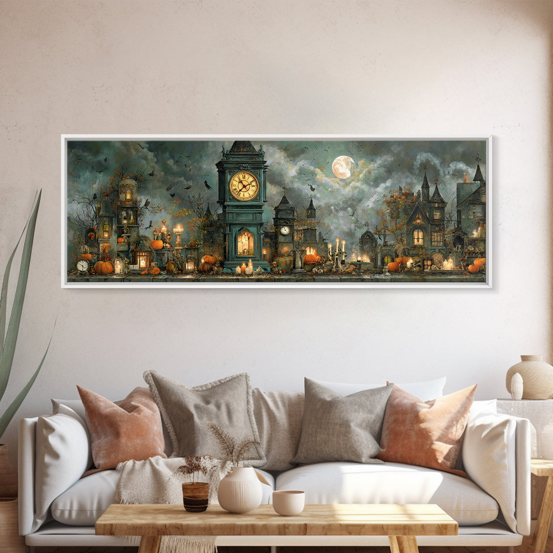 The October Clock Tower - Occult Still Life, Dark Fantasy Wall Art, Extra Wide Wall Art, Canvas Print, Halloween Home Decor, Gothic Wall Art