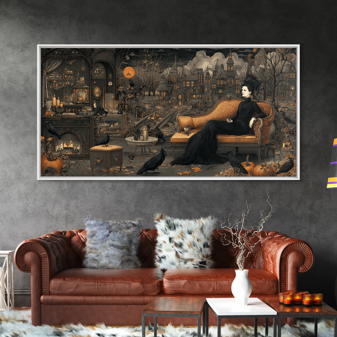 The Spider Queen Parlor - Environmental Panorama, Gothic Home Decor, Wide Panoramic Art, Canvas Print, Halloween Home Decor, Gothic Wall Art