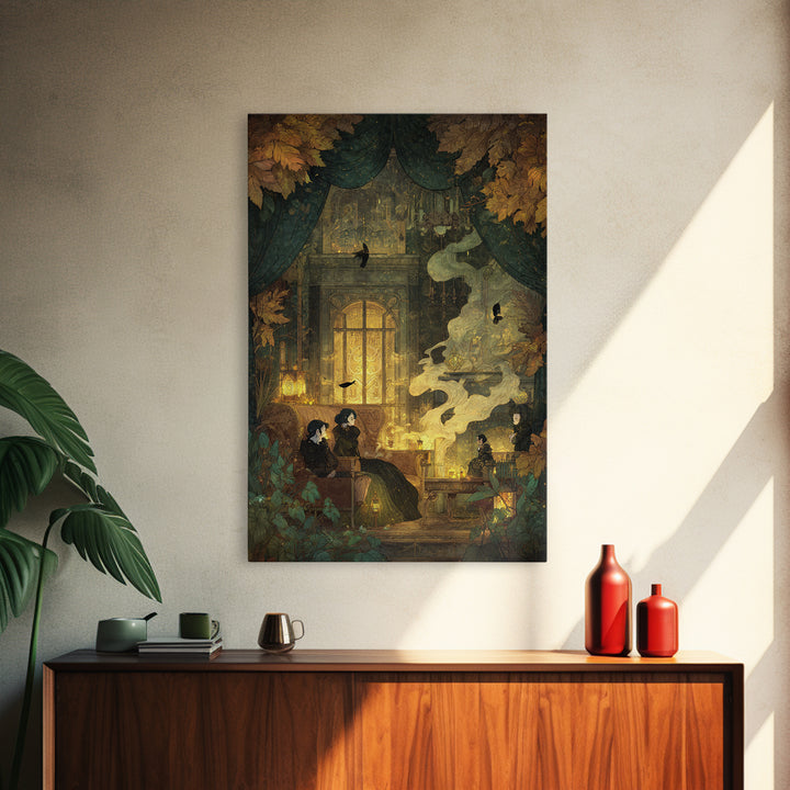 The Spider Queen Parlor - Procession Scene, Halloween Wall Art, Vertical Wall Art, Framed Canvas Print, Halloween Home Decor