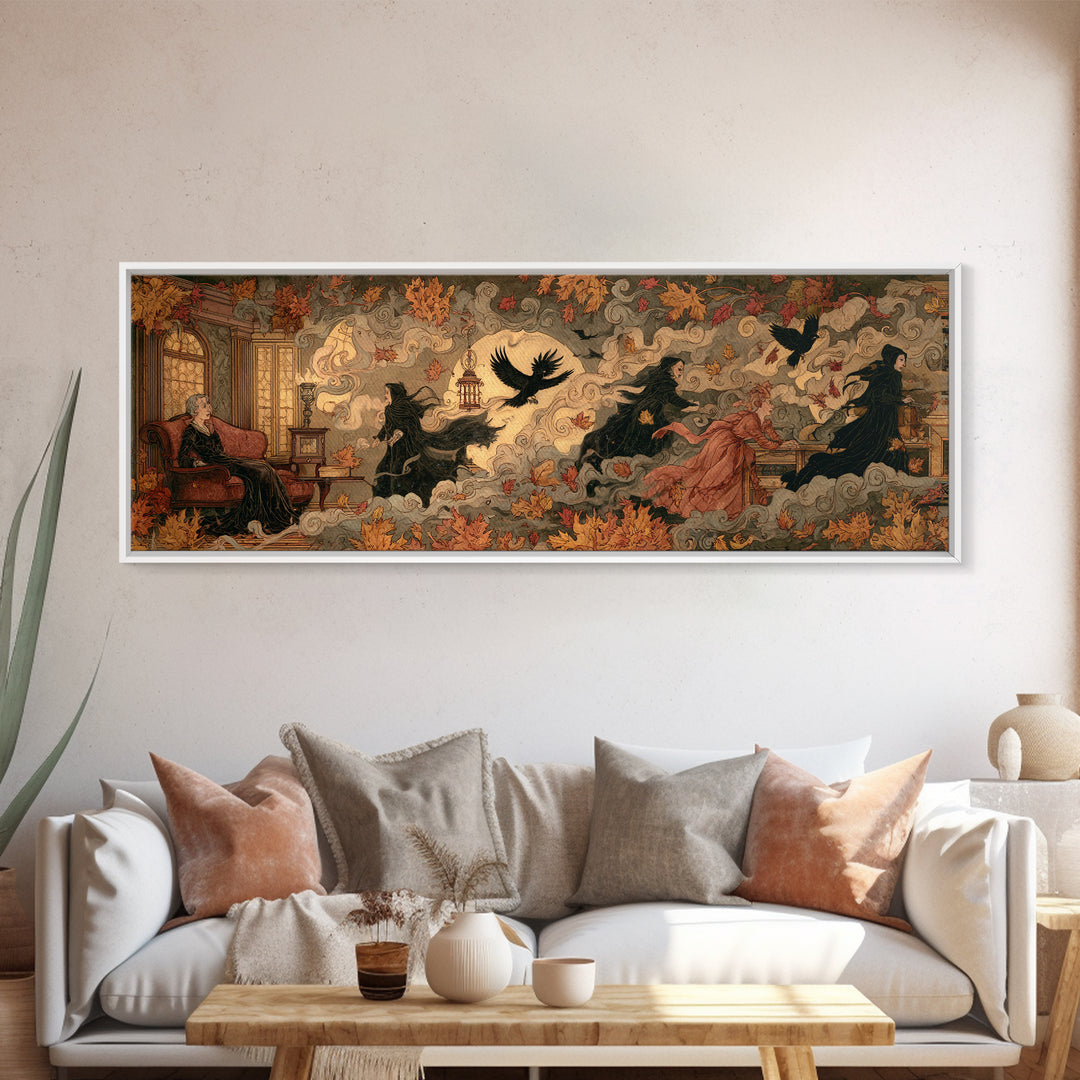 The Spider Queen Parlor - Procession Scene, Spooky Wall Decor, Extra Wide Wall Art, Framed Canvas Print, Halloween Home Decor