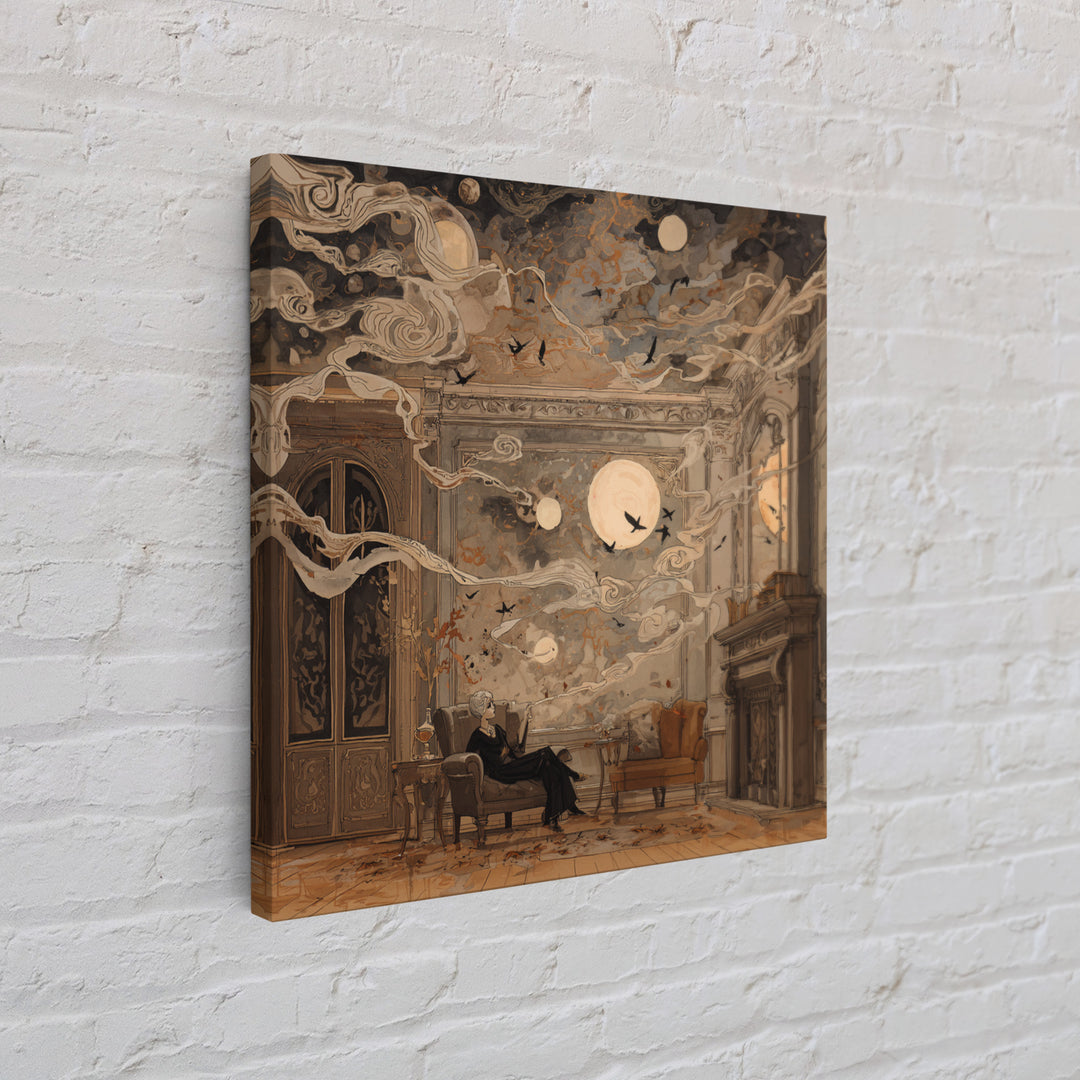 The Spider Queen Parlor - Surreal Celestial Vision, Dark Fantasy Wall Art, Square Wall Art, Canvas Print, Halloween Home Decor