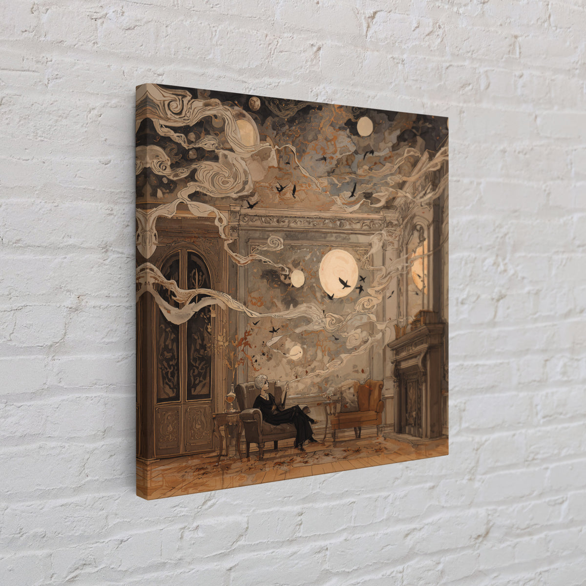 The Spider Queen Parlor - Surreal Celestial Vision, Dark Fantasy Wall Art, Square Wall Art, Canvas Print, Halloween Home Decor