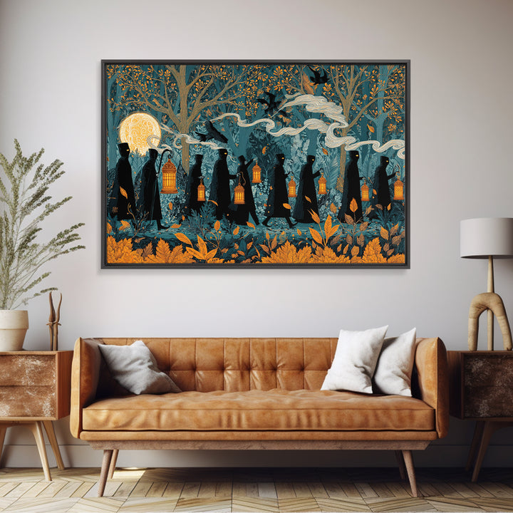 The Golden Funeral Procession - Icon Portrait, Halloween Wall Art, Landscape Wall Art, Framed Canvas Print, Halloween Home Decor