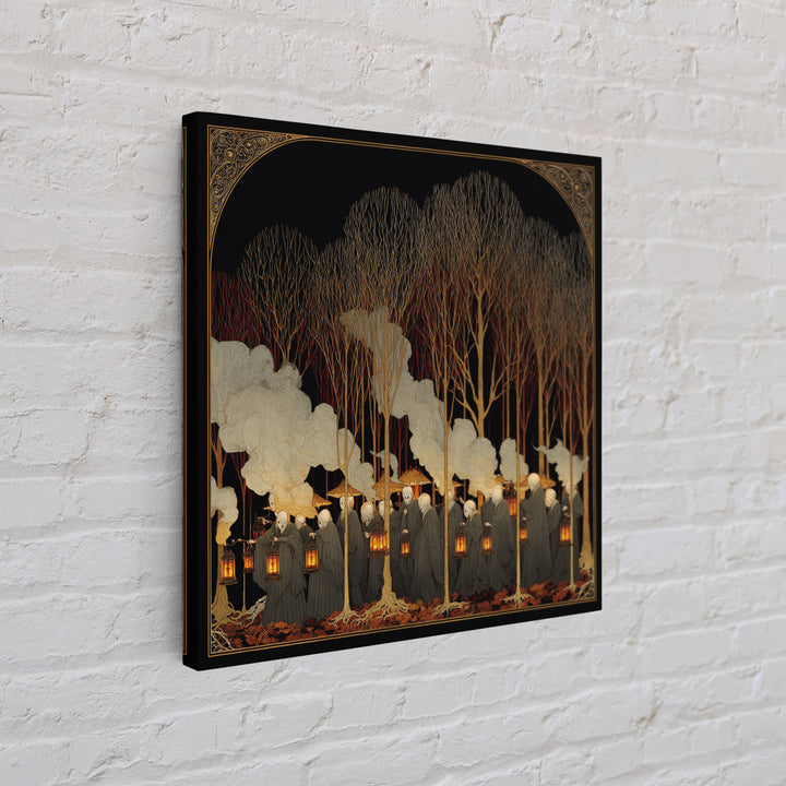 The Golden Funeral Procession - Icon Portrait, Spooky Wall Decor, Square Wall Art, Framed Canvas Print, Halloween Home Decor
