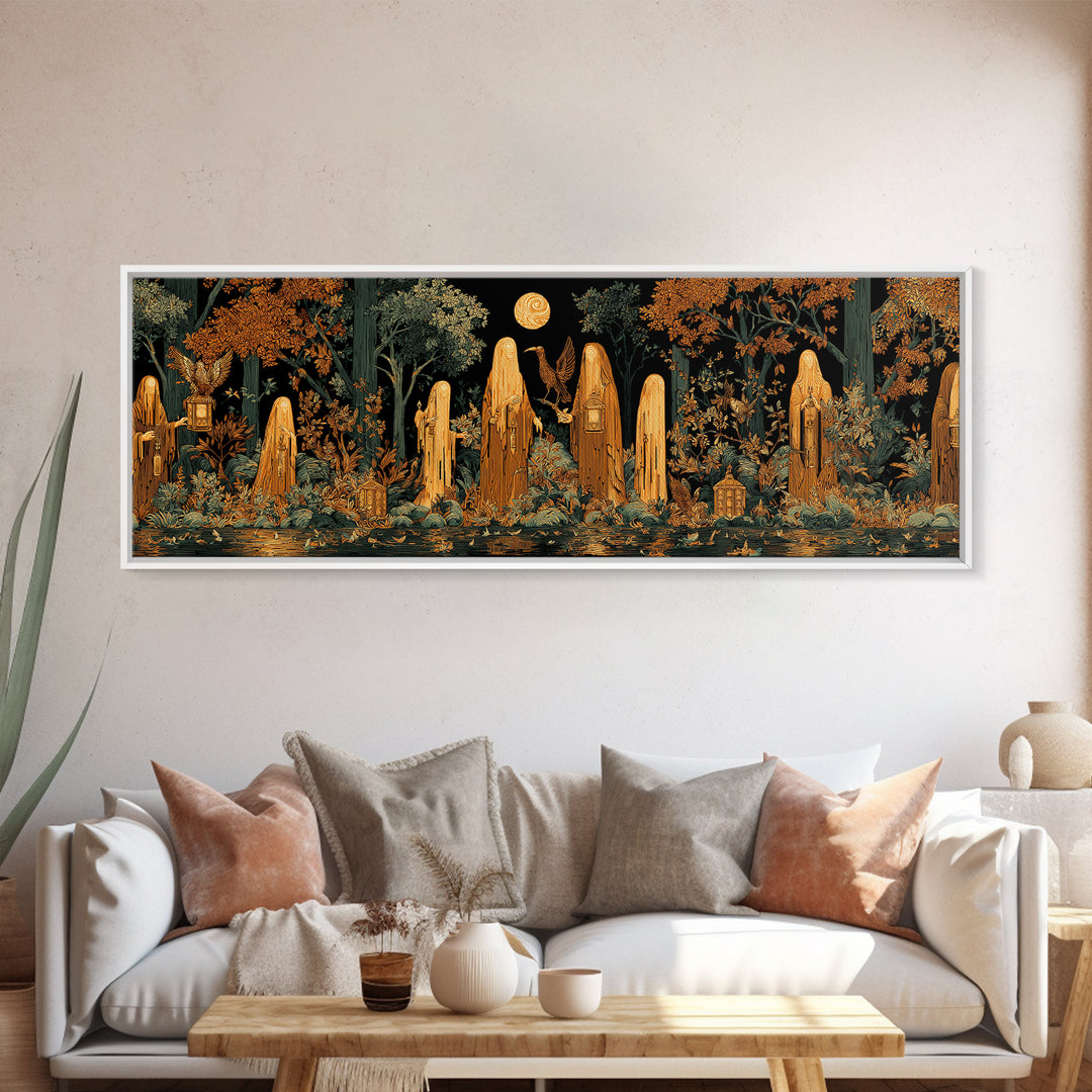 The Golden Funeral Procession - Icon Portrait, Halloween Wall Art, Extra Wide Wall Art, Framed Canvas Print, Halloween Home Decor