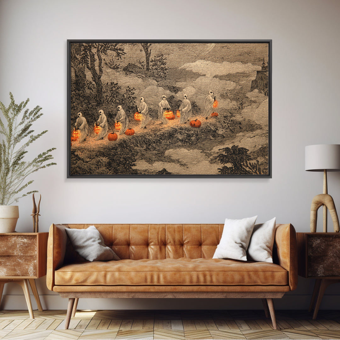 The Golden Funeral Procession - Environmental Panorama, Dark Fantasy Wall Art, Landscape Wall Art, Canvas Print, Halloween Home Decor