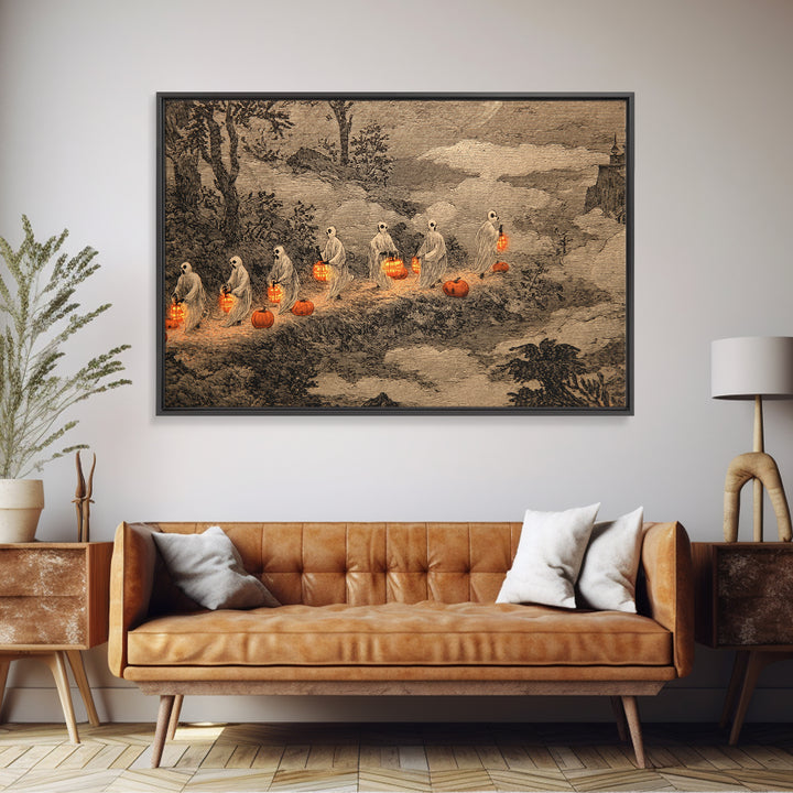 The Golden Funeral Procession - Environmental Panorama, Dark Fantasy Wall Art, Landscape Wall Art, Canvas Print, Halloween Home Decor