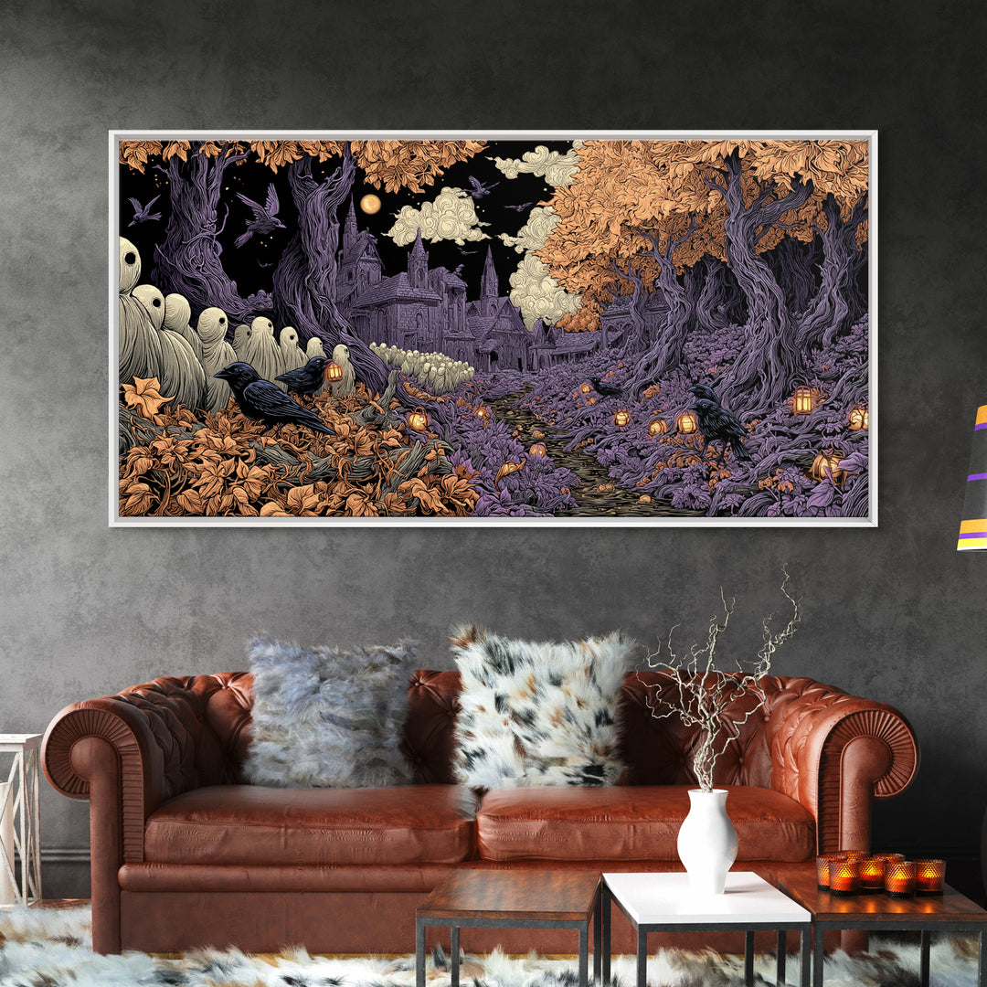 The Golden Funeral Procession - Environmental Panorama, Occult Wall Decor, Wide Panoramic Art, Canvas Print, Halloween Home Decor