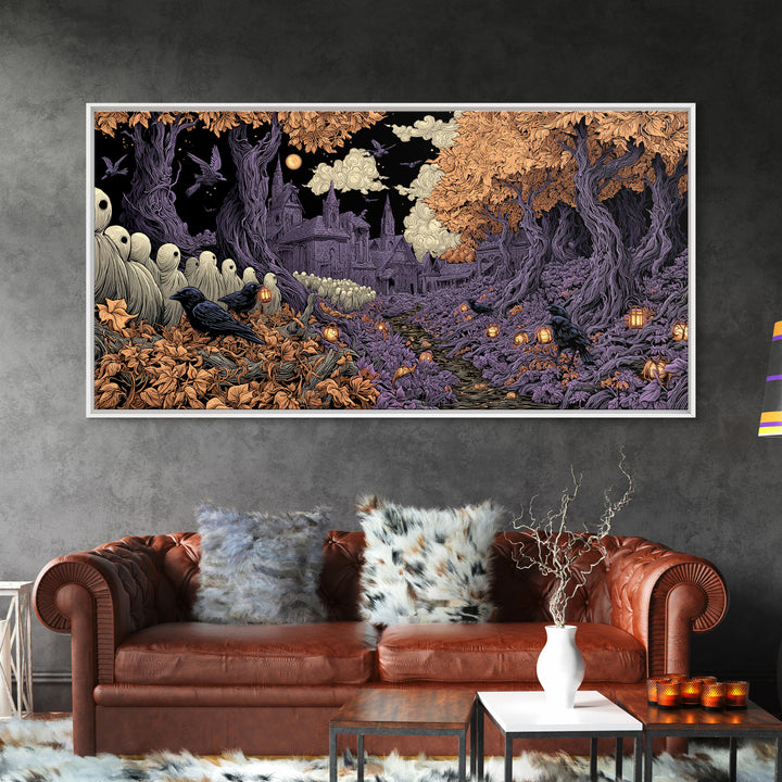 The Golden Funeral Procession - Environmental Panorama, Occult Wall Decor, Wide Panoramic Art, Canvas Print, Halloween Home Decor