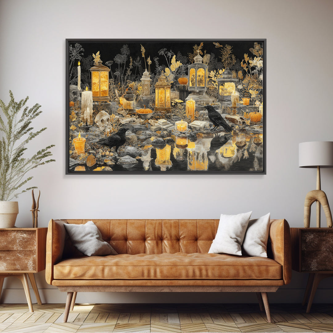 The Golden Funeral Procession - Occult Still Life, Halloween Wall Art, Landscape Wall Art, Framed Canvas Print, Halloween Home Decor