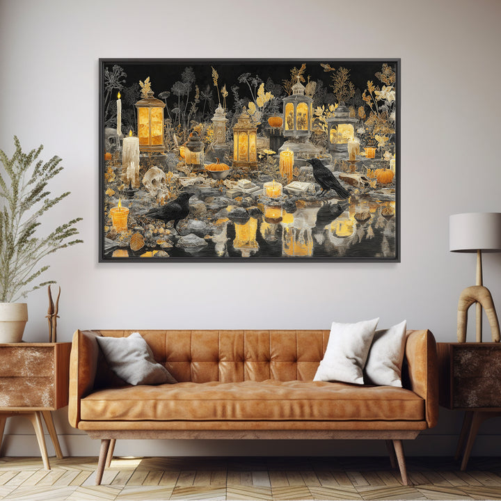 The Golden Funeral Procession - Occult Still Life, Halloween Wall Art, Landscape Wall Art, Framed Canvas Print, Halloween Home Decor