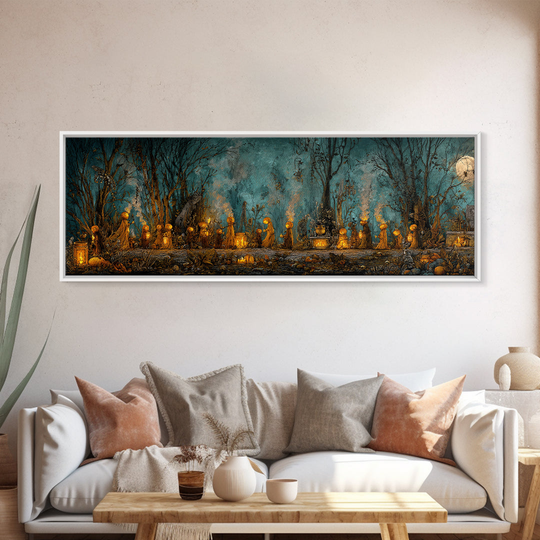 The Golden Funeral Procession - Occult Still Life, Halloween Wall Art, Extra Wide Wall Art, Framed Canvas Print, Halloween Home Decor