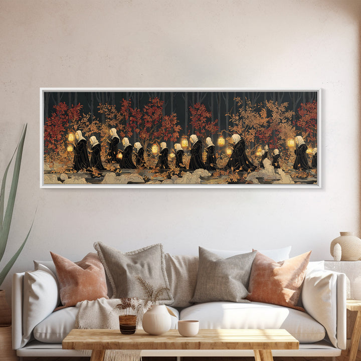 The Golden Funeral Procession - Procession Scene, Occult Wall Decor, Extra Wide Wall Art, Canvas Print, Halloween Home Decor