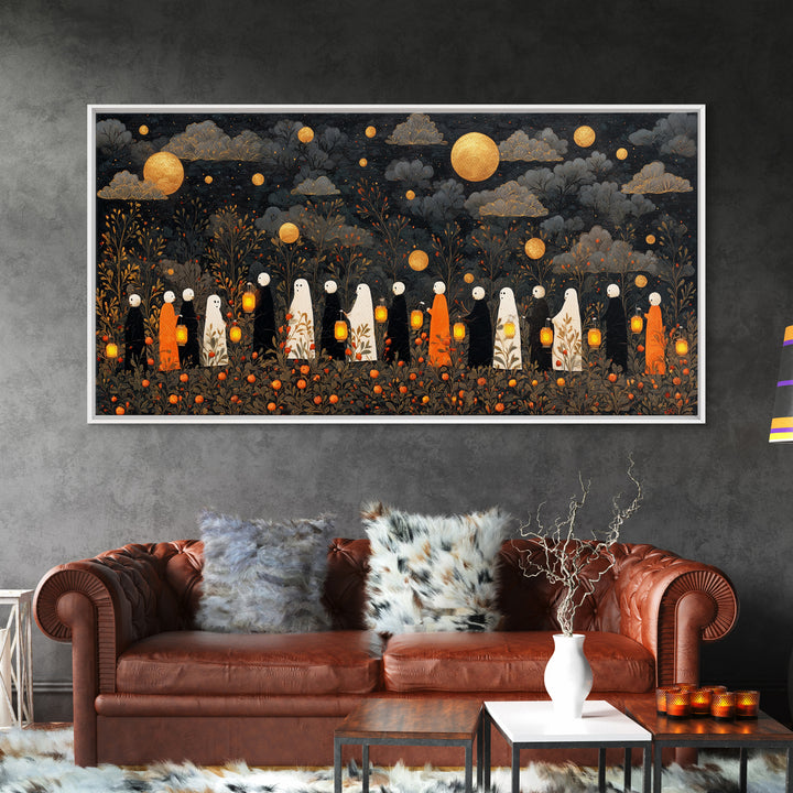 The Golden Funeral Procession - Surreal Celestial Vision, Dark Fantasy Wall Art, Wide Panoramic Art, Canvas Print, Halloween Home Decor