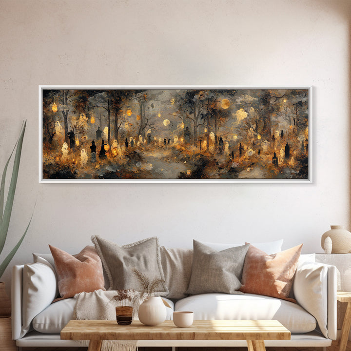 The Golden Funeral Procession - Surreal Celestial Vision, Gothic Home Decor, Extra Wide Wall Art, Canvas Print, Halloween Home Decor