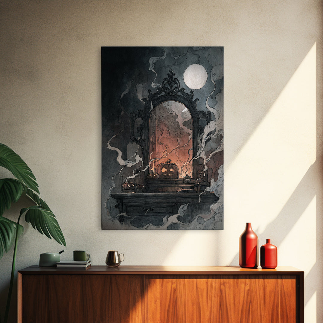 The Monster In The Mirror Cabinet - Icon Portrait, Occult Wall Decor, Vertical Wall Art, Canvas Print, Halloween Home Decor, Gothic Wall Art