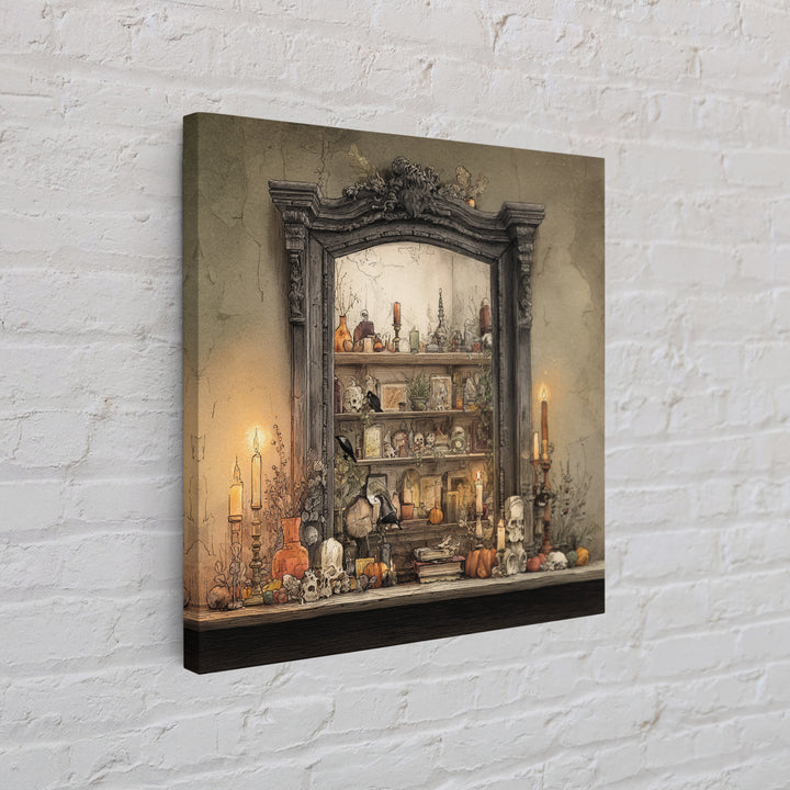 The Monster In The Mirror Cabinet - Occult Still Life, Dark Fantasy Wall Art, Square Wall Art, Canvas Print, Halloween Home Decor