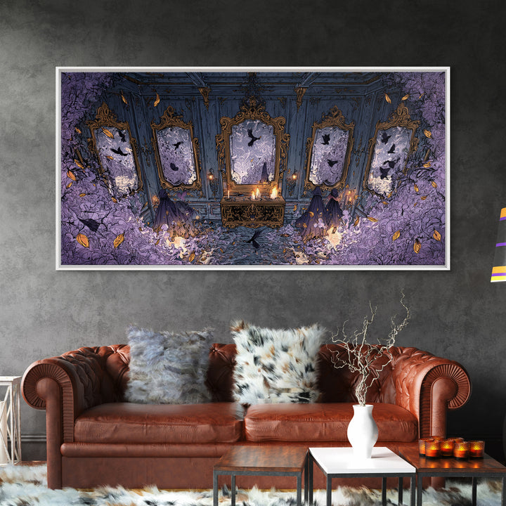The Monster In The Mirror Cabinet - Procession Scene, Occult Wall Decor, Wide Panoramic Art, Canvas Print, Halloween Home Decor