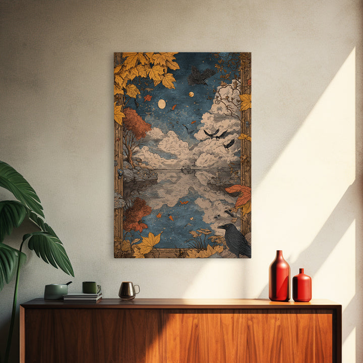 The Monster In The Mirror Cabinet - Surreal Celestial Vision, Spooky Wall Decor, Vertical Wall Art, Framed Canvas Print, Gothic Wall Art