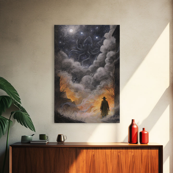 The Lantern-Bearer Of R’Lyeh, Occult Wall Decor, Vertical Wall Art, Framed Canvas Print, Halloween Home Decor, Gothic Wall Art