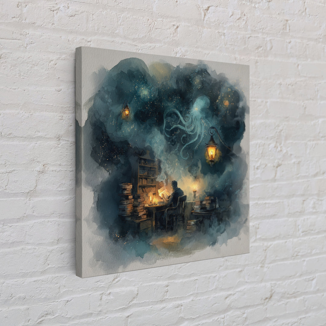 The Librarian Of Forbidden Tides, Spooky Wall Decor, Square Wall Art, Canvas Print, Halloween Home Decor, Gothic Wall Art, Horror Wall Art