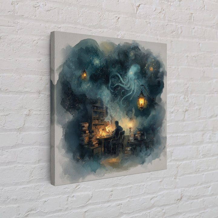 The Librarian Of Forbidden Tides, Spooky Wall Decor, Square Wall Art, Canvas Print, Halloween Home Decor, Gothic Wall Art, Horror Wall Art