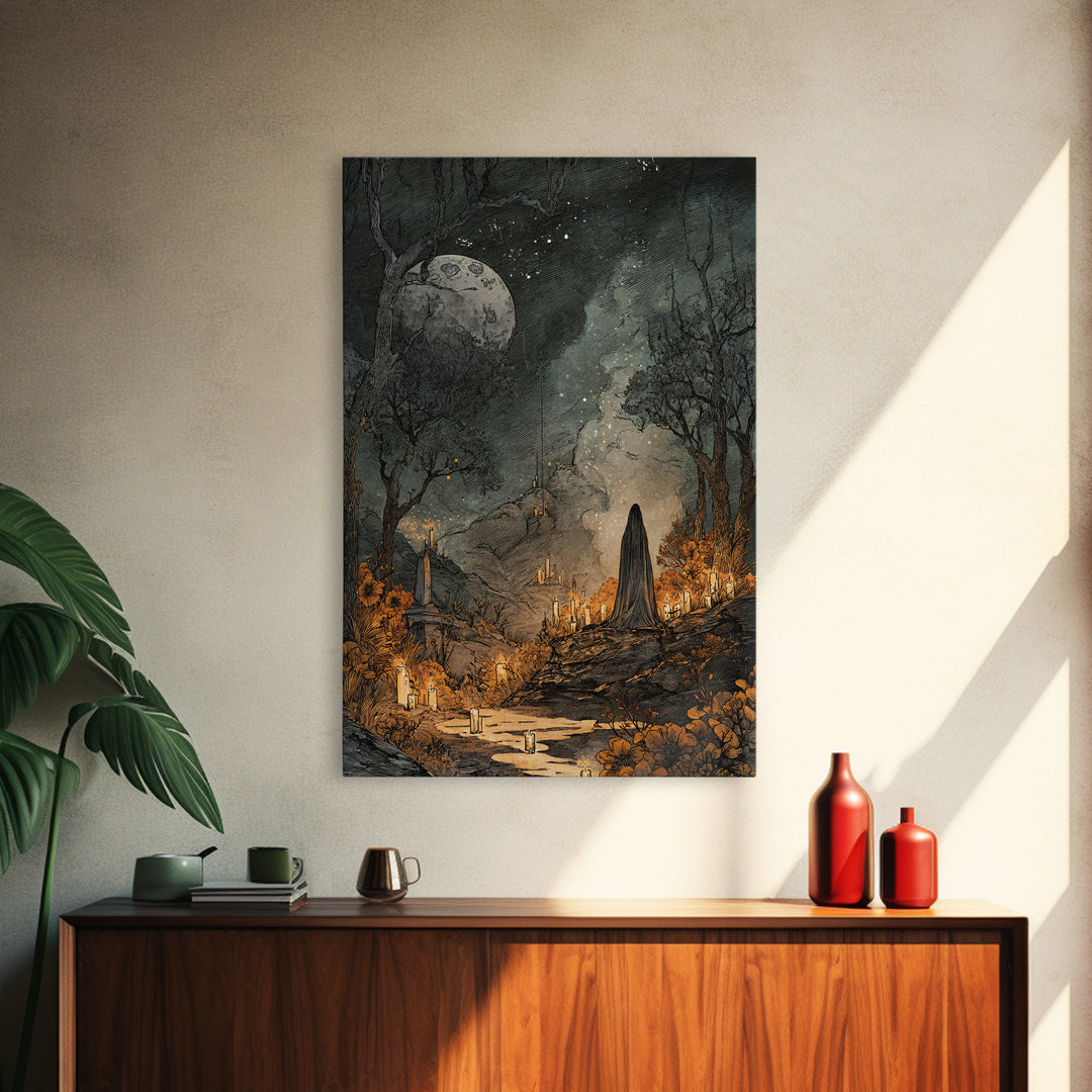 The Bride Of The Abyssal Moon, Macabre Halloween Art, Vertical Wall Art, Framed Canvas Print, Halloween Home Decor, Gothic Wall Art