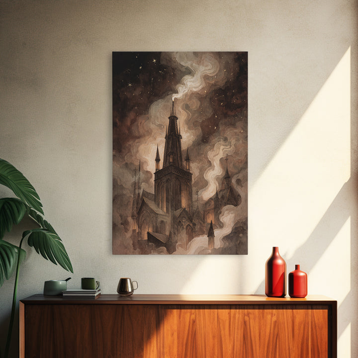 The Bellringer Of The Sunken Cathedral, Eldritch Wall Art, Vertical Wall Art, Framed Canvas Print, Halloween Home Decor, Gothic Wall Art