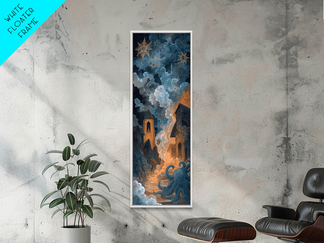 The Bellringer Of The Sunken Cathedral, Dark Fantasy Wall Art, Tall Narrow Wall Art, Framed Canvas Print, Halloween Home Decor