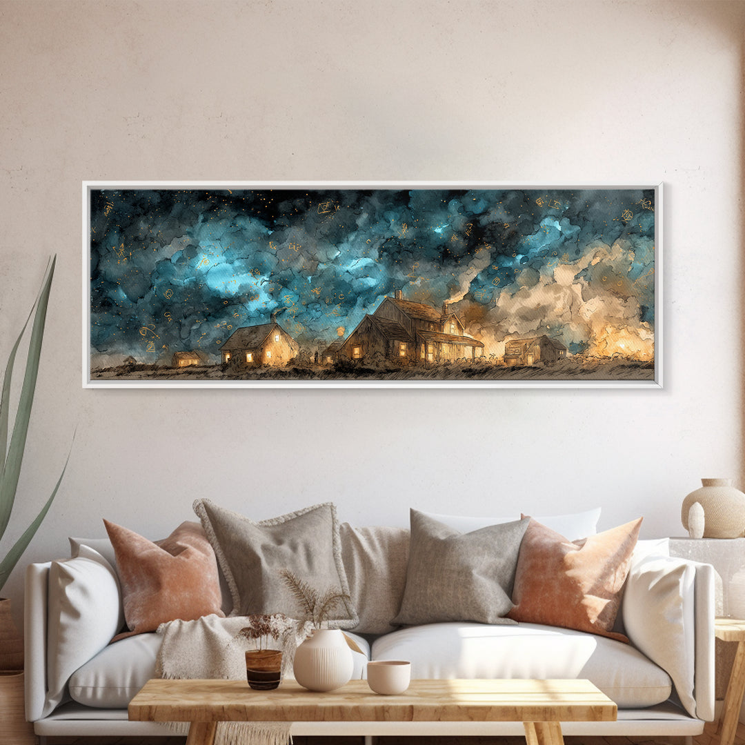 The Crawler Beneath The Floor Of Stars, Cosmic Horror Decor, Extra Wide Wall Art, Canvas Print, Halloween Home Decor, Gothic Wall Art