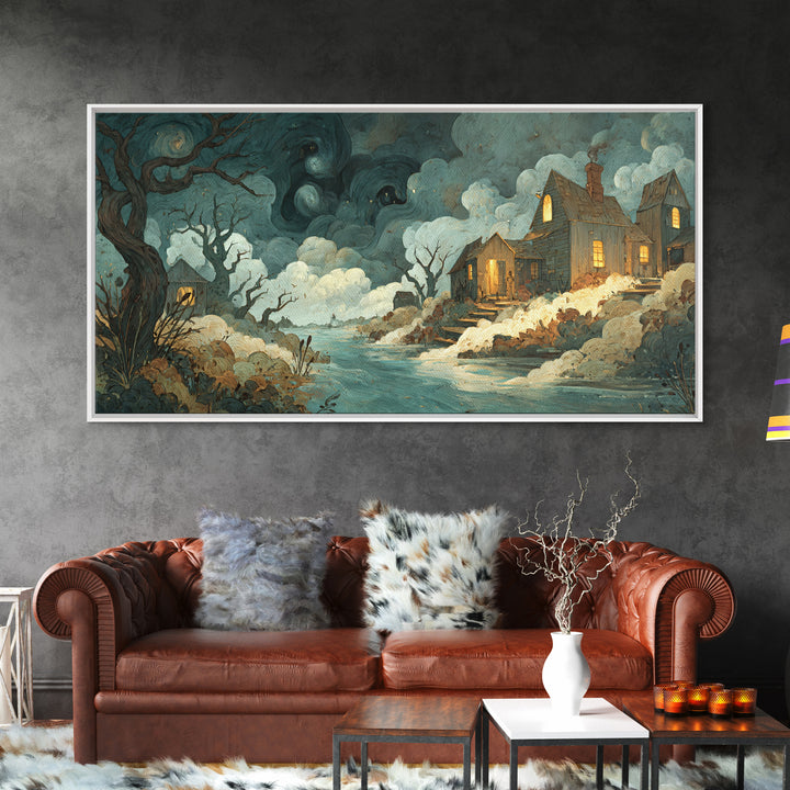 The Mapmaker Of Impossible Shores, Spooky Wall Decor, Wide Panoramic Art, Canvas Print, Halloween Home Decor, Gothic Wall Art