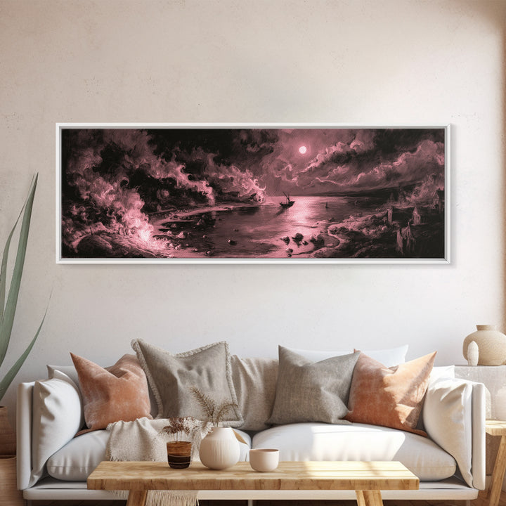 The Mapmaker Of Impossible Shores, Occult Wall Decor, Extra Wide Wall Art, Framed Canvas Print, Halloween Home Decor, Gothic Wall Art