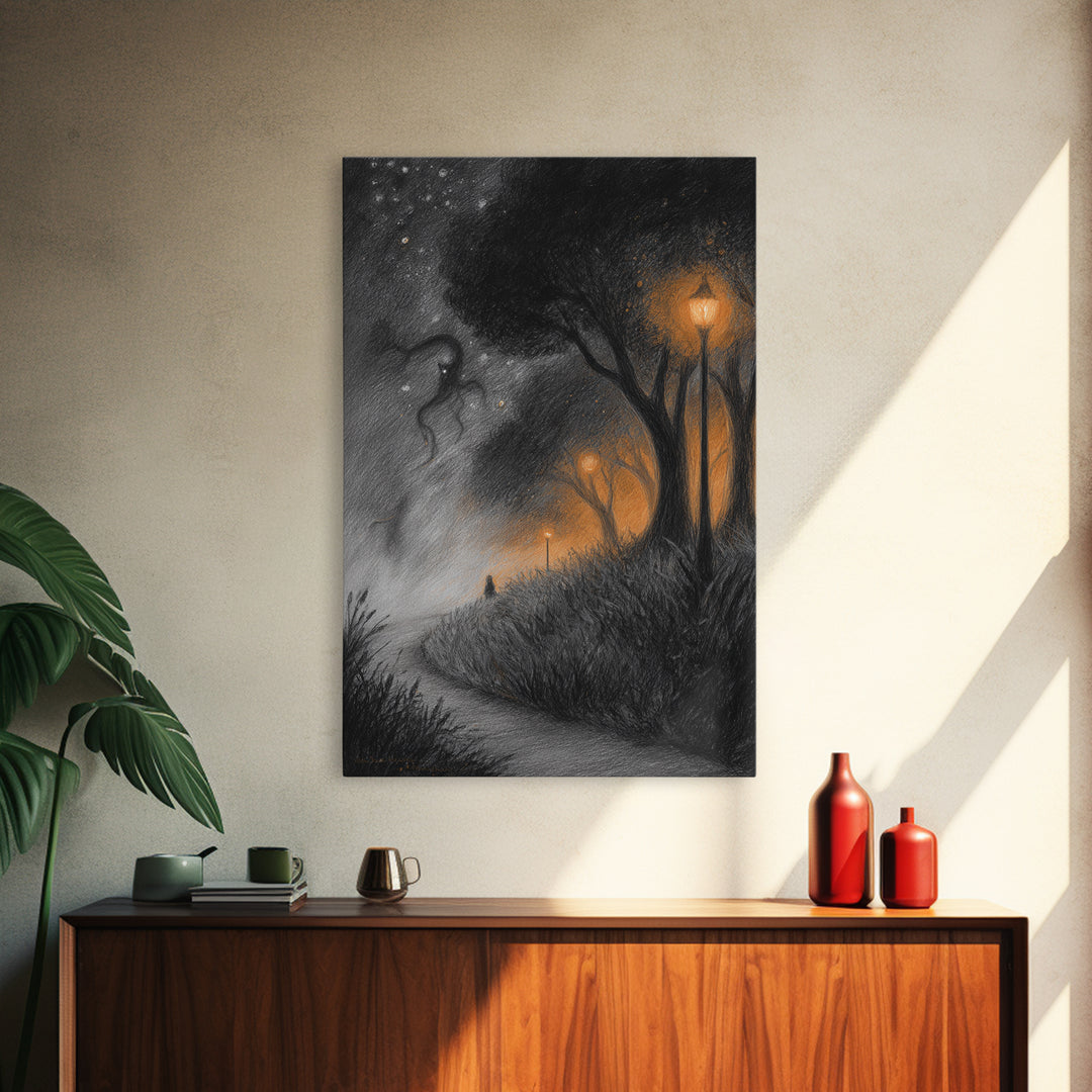 The Widow Of The Whispering Comet, Lovecraftian Wall Art, Vertical Wall Art, Framed Canvas Print, Halloween Home Decor, Gothic Wall Art