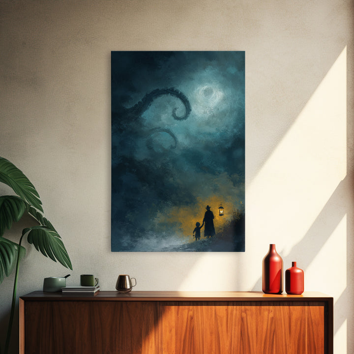 The Child Who Caught A Moon-Spawn, Occult Wall Decor, Vertical Wall Art, Canvas Print, Halloween Home Decor, Gothic Wall Art