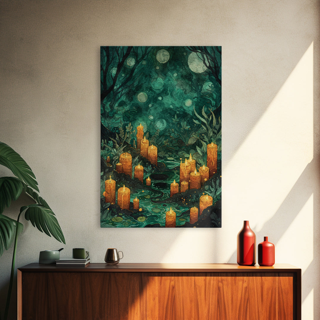 The Oracle Of The Glass Depths, Dark Fantasy Wall Art, Vertical Wall Art, Framed Canvas Print, Halloween Home Decor, Gothic Wall Art